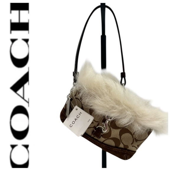 Coach Handbags - Coach Vintage Signature Suede & Shearling Wristlet Y2K Rare $148 NWT